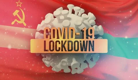 COVID-19 lockdown concept with backgroung of waving national flag of Ilustração Stock