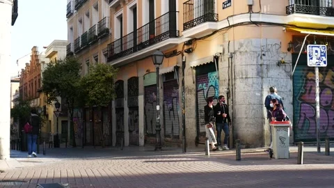 Covid 19 Malasana Madrid People Wearing Masks Oct 2020 Stock Footage