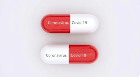 COVID-19 medicine, Coronavirus medicine, capsules pills, 3D illustration Stock Illustration
