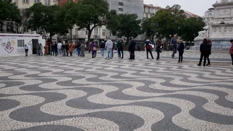 Covid 19 mobile testing unit at central square, Praca Dom Pedro IV, in Stock Footage 204857625