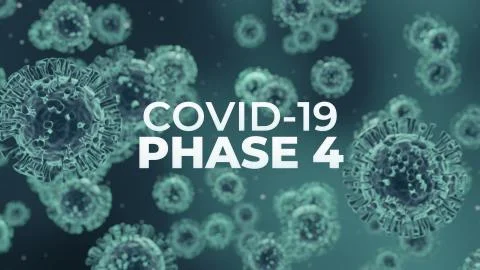 Covid-19 Phase 4 rules and regulations lockdown easing message Stock-Illustration