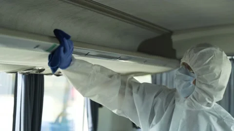 COVID-19 prevention sanitizing inside. Stock Footage 132025275