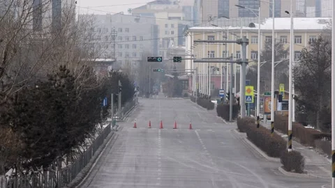 Covid-19 Quarantine in Ulaanbaatar - Empty road Stock Footage 148386038