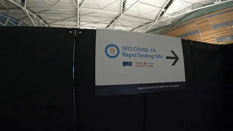 Covid 19 rapid testing area at the San Francisco Airport Stock Footage 196675527
