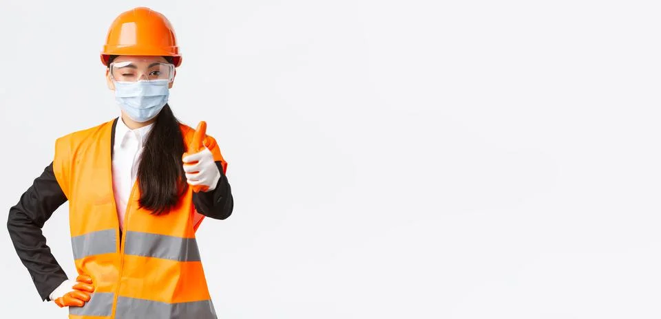 Covid-19 safety protocol at enterpise, construction and preventing virus concept Stock Photos