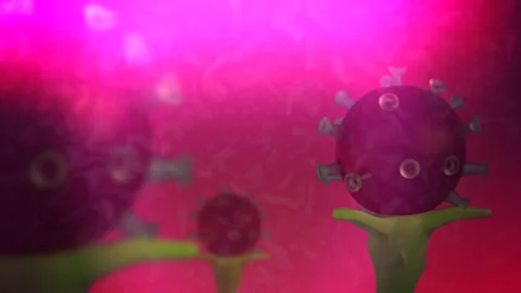 Covid-19 SARS Coronavirus particles binding to Ace-2 Receptors Simulations Stock Footage 336664971