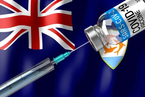 Covid-19, SARS-CoV-2, coronavirus vaccination programme in Anguilla, vial and Иллюстрация