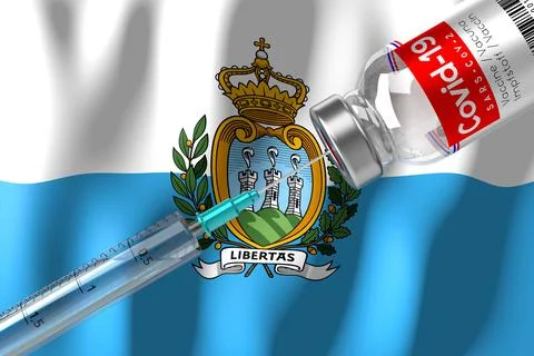Covid-19, SARS-CoV-2, coronavirus vaccination programme in San Marino, vial a Stock Illustration