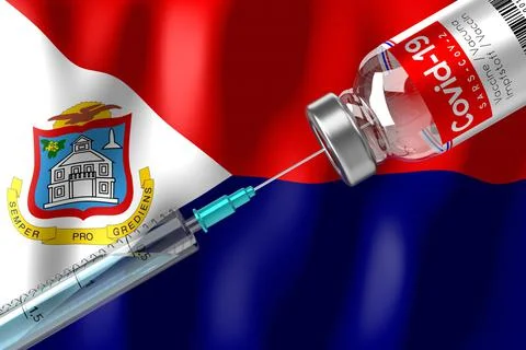 Covid-19, SARS-CoV-2, coronavirus vaccination programme in Sint Maarten, vial Stock-Illustration