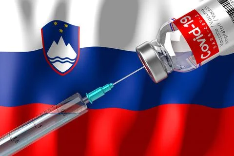 Covid-19, SARS-CoV-2, coronavirus vaccination programme in Slovenia, vial and Stock-Illustration