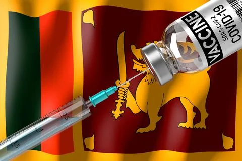 Covid-19, SARS-CoV-2, coronavirus vaccination programme in Sri Lanka, vial an Stock-Illustration