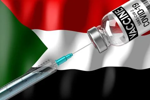 Covid-19, SARS-CoV-2, coronavirus vaccination programme in Sudan, vial and sy Stock Illustration