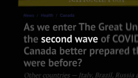 Covid-19 'Second Wave' text on black, in newspaper headlines across the globe. Video stock 138747937