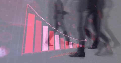 Covid-19 statistical data processing against time-lapse of group of people Stock Photos