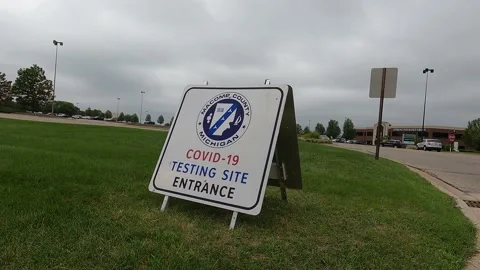 Covid 19 Testing Sign Sterling Heights, Michigan 4K Wide Angle Video stock 157450818