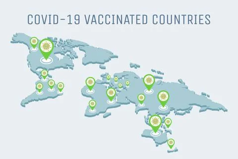 Covid-19 vaccinated countries vector flat illustration. Global pandemic of Stock Illustration