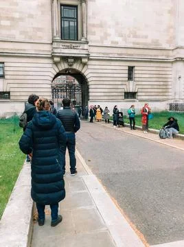 Covid 19 vaccination center queue, Science museum London Stock Photos