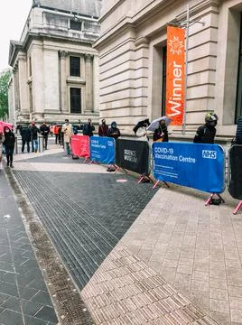 Covid 19 vaccination center queue, Science museum London Stock Photos