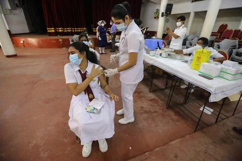 COVID-19 vaccination program for school childrens in Sri Lanka, Colombo - 15 Oct Stock Photos