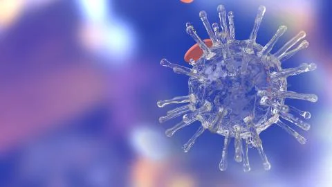 Covid 19  virus 3d rendering blue tone  for medical content. Stock Photos