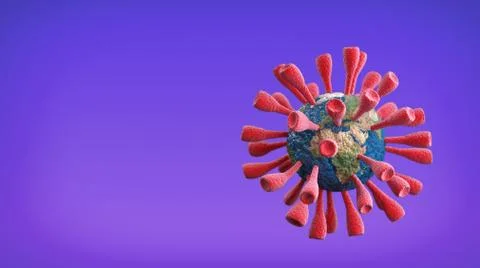 Covid-19 Virus attacking a cell that looks like the Planet Earth. Stock Illustration
