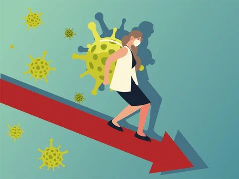 Covid 19 virus businesswoman with decrease arrow vector design Stock Illustration