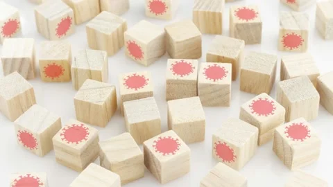 Covid-19 virus that disappear quickly on wooden cubes, concept of the end of Stock Footage 134295713