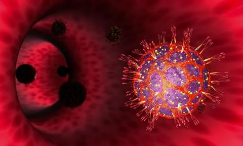Covid-19 virus mutates or develops a strain. enter the body Head to the lun.. Stock Illustration