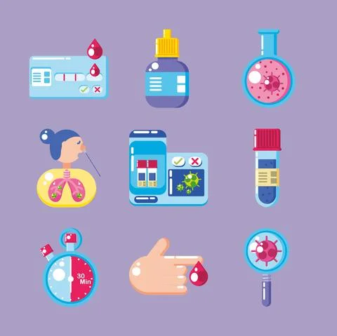 Covid 19 virus test set of icons vector design Illustration