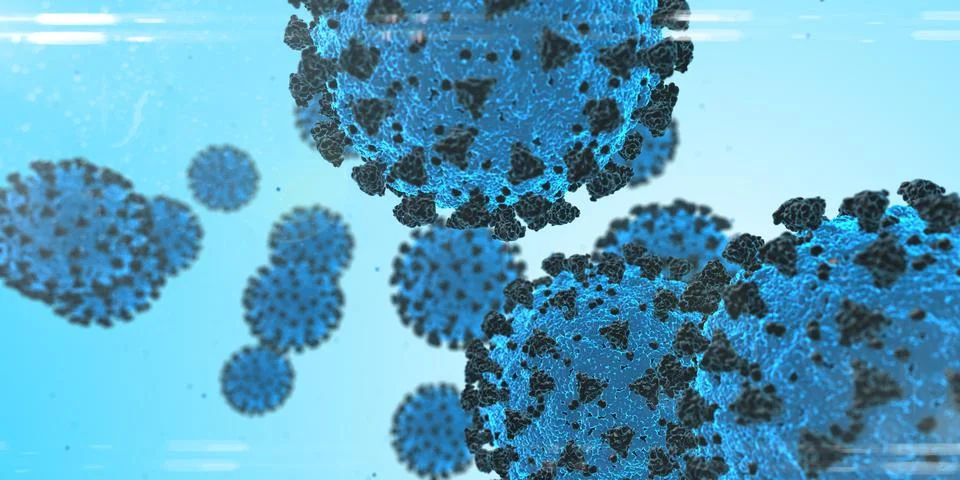Covid 19 virus variants from the mutation of the Covid SARS CoV 库存插图