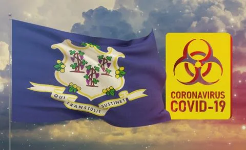COVID-19 Visual concept - Coronavirus COVID-19 biohazard sign with flags of the 스톡 일러스트