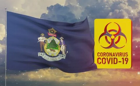 COVID-19 Visual concept - Coronavirus COVID-19 biohazard sign with flags of the Ilustração Stock