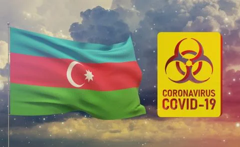 COVID-19 Visual concept - Coronavirus COVID-19 biohazard sign with flag of Stock-Illustration