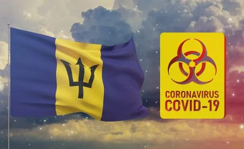 COVID-19 Visual concept - Coronavirus COVID-19 biohazard sign with flag of Ilustração Stock