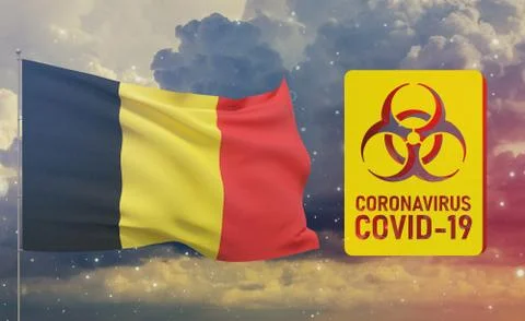 COVID-19 Visual concept - Coronavirus COVID-19 biohazard sign with flag of Stock-Illustration