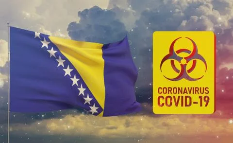 COVID-19 Visual concept - Coronavirus COVID-19 biohazard sign with flag of Stock-Illustration