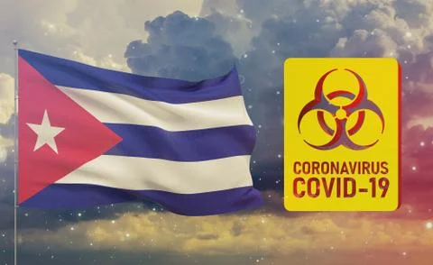 COVID-19 Visual concept - Coronavirus COVID-19 biohazard sign with flag of Cuba Ilustração Stock
