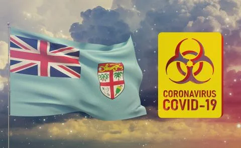 COVID-19 Visual concept - Coronavirus COVID-19 biohazard sign with flag of Fiji Stock Illustration