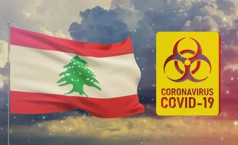 COVID-19 Visual concept - Coronavirus COVID-19 biohazard sign with flag of Stock-Illustration