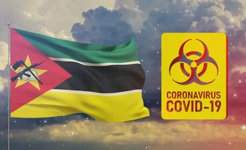 COVID-19 Visual concept - Coronavirus COVID-19 biohazard sign with flag of Stock Illustration