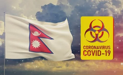 COVID-19 Visual concept - Coronavirus COVID-19 biohazard sign with flag of Nepal Stock-Illustration