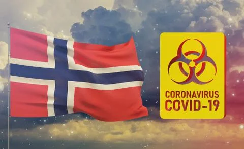 COVID-19 Visual concept - Coronavirus COVID-19 biohazard sign with flag of Ilustração Stock