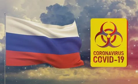 COVID-19 Visual concept - Coronavirus COVID-19 biohazard sign with flag of Stock-Illustration