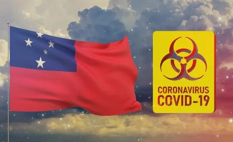 COVID-19 Visual concept - Coronavirus COVID-19 biohazard sign with flag of Samoa Stock-Illustration