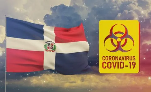 COVID-19 Visual concept - Coronavirus COVID-19 biohazard sign with flag of Ilustração Stock