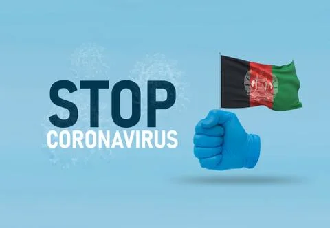 COVID-19 Visual concept - hand-text Stop Coronavirus, hand-gesture versus virus Stock-Illustration