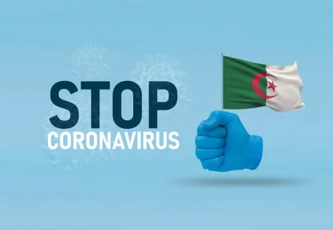 COVID-19 Visual concept - hand-text Stop Coronavirus, hand-gesture versus virus Stock-Illustration