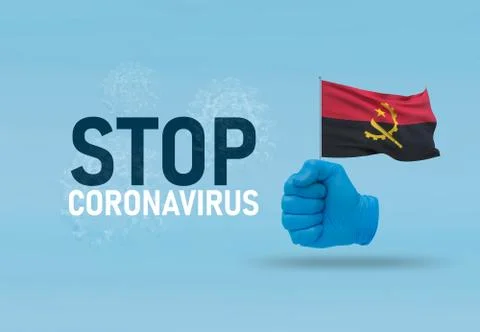 COVID-19 Visual concept - hand-text Stop Coronavirus, hand-gesture versus virus Stock-Illustration