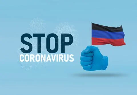 COVID-19 Visual concept - hand-text Stop Coronavirus, hand-gesture versus virus Ilustração Stock
