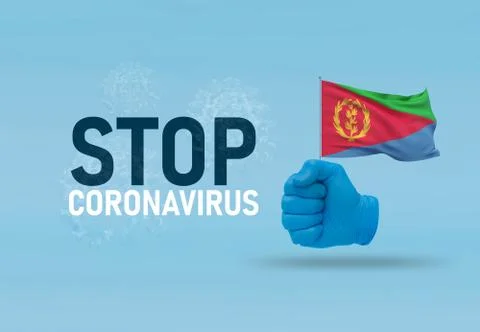 COVID-19 Visual concept - hand-text Stop Coronavirus, hand-gesture versus virus Stock-Illustration